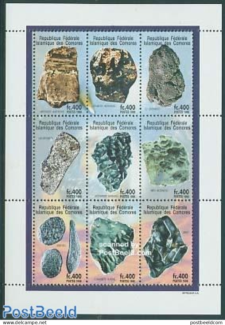 Comoros 1998 Minerals 9v M/s (9x400F), Mint NH, History - Geology - Komoren (1975-...)