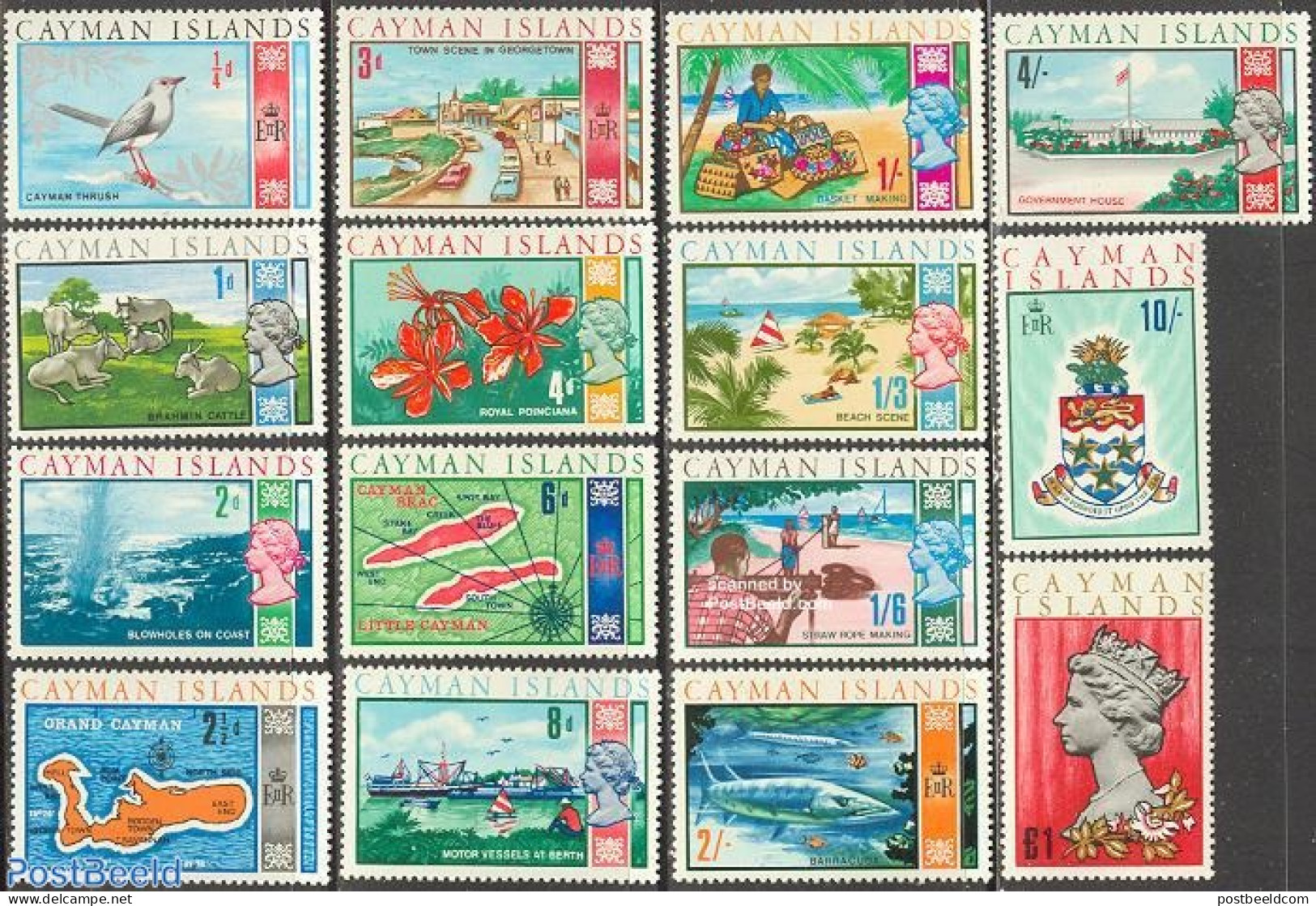 Cayman Islands 1969 Definitives 15v, Mint NH, History - Nature - Transport - Various - Coat Of Arms - Fish - Automobil.. - Vissen