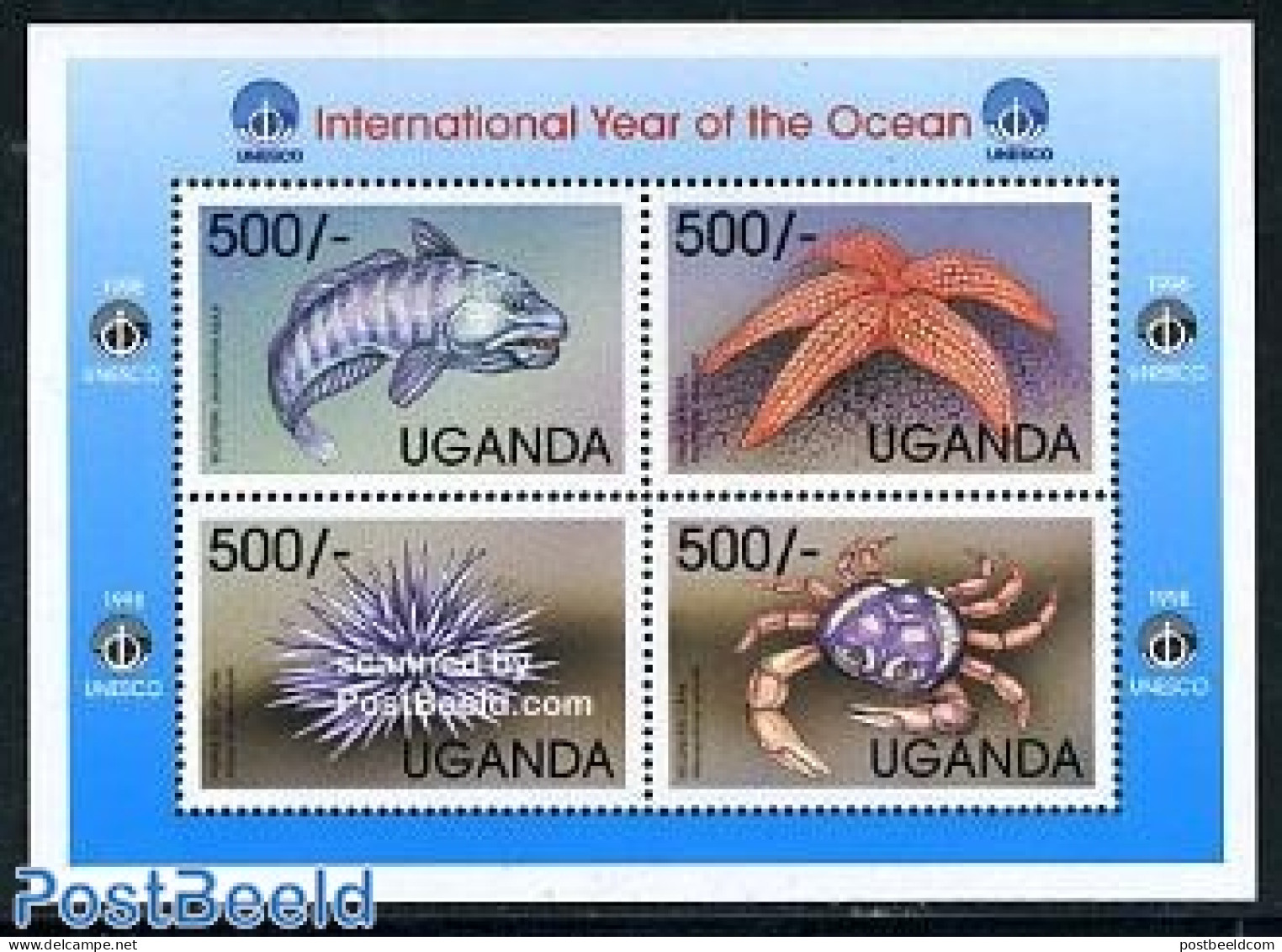 Uganda 1999 Int. Ocean Year 4v M/s, Mint NH, Nature - Fish - Shells & Crustaceans - Vissen