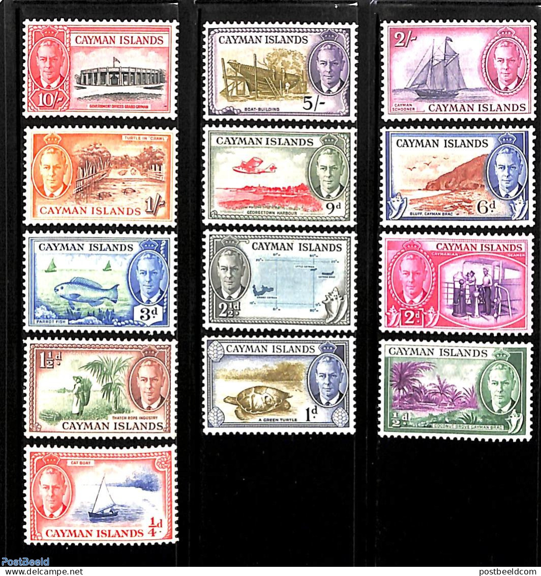 Cayman Islands 1950 Definitives 13v, Mint NH, Nature - Transport - Various - Fish - Reptiles - Shells & Crustaceans - .. - Fishes