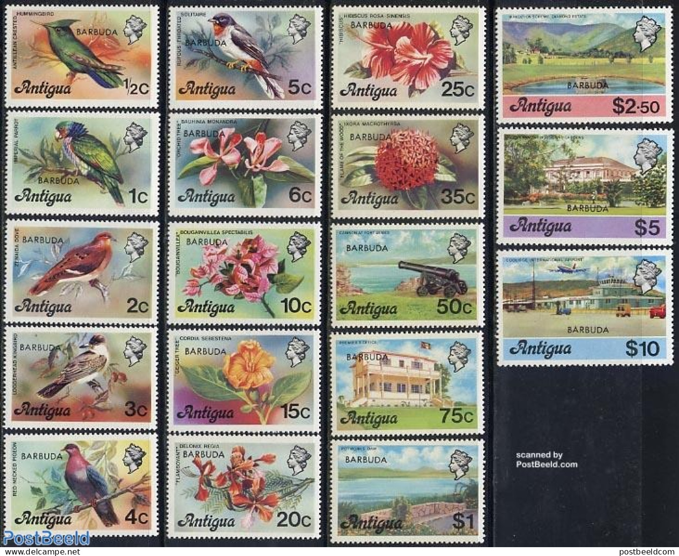 Barbuda 1977 Definitives 18v, Mint NH, Nature - Birds - Barbuda (...-1981)