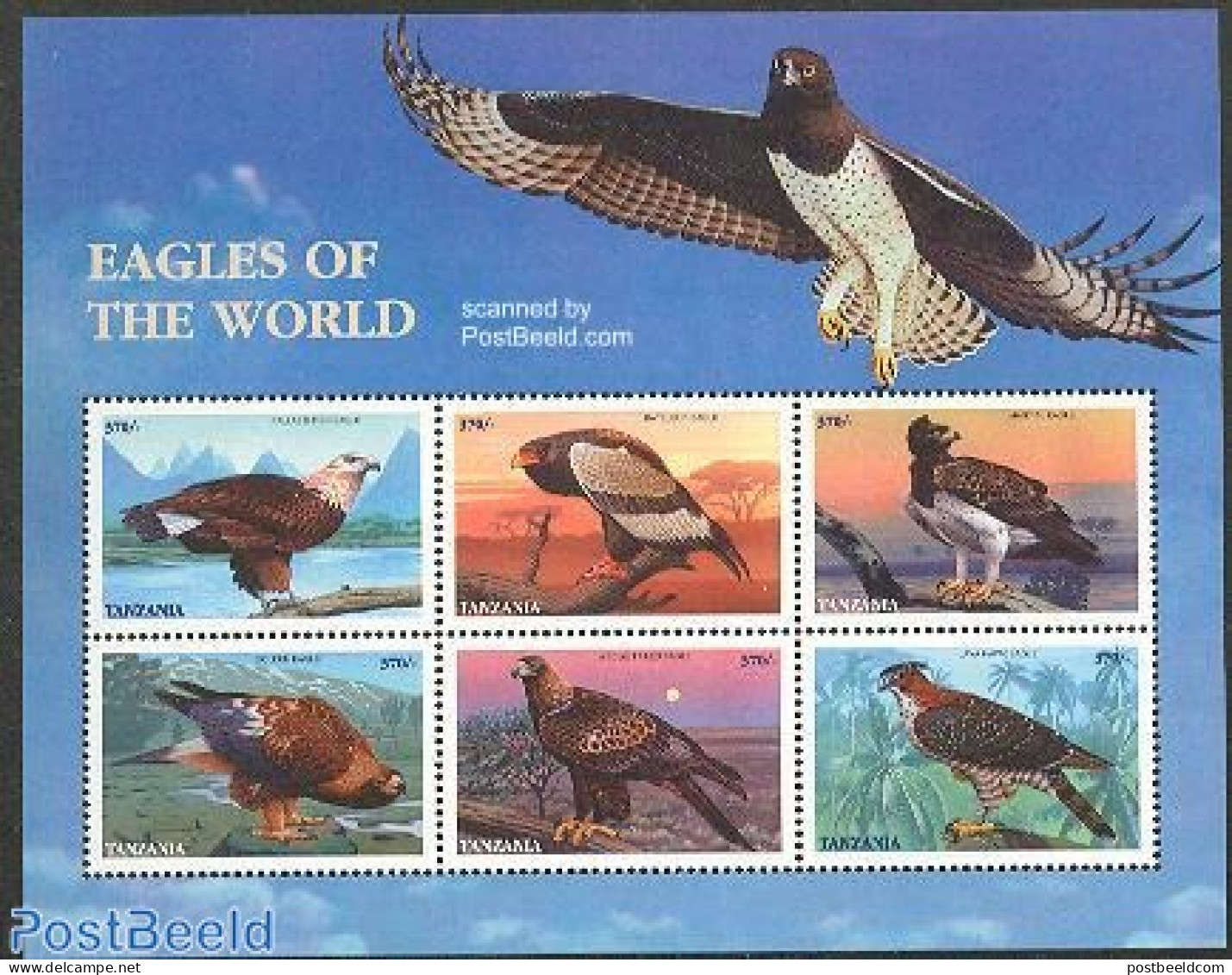 Tanzania 1998 Eagles 6v M/s, Mint NH, Nature - Birds - Birds Of Prey - Tanzania (1964-...)
