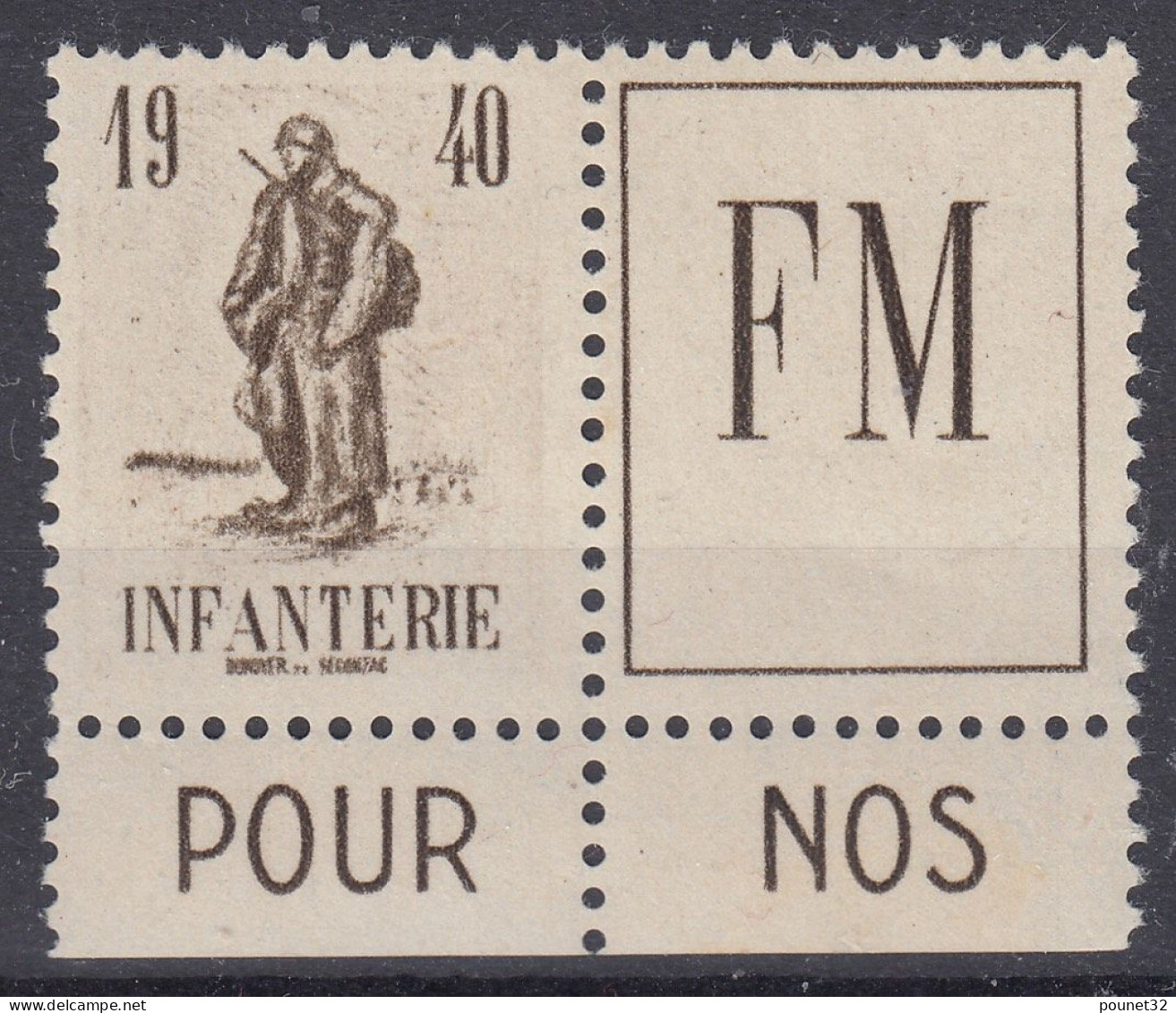 TIMBRE FRANCE INFANTERIE FM TENANT A VIGNETTE N° 10A NEUF GOMME SANS CHARNIERE - Military Postage Stamps
