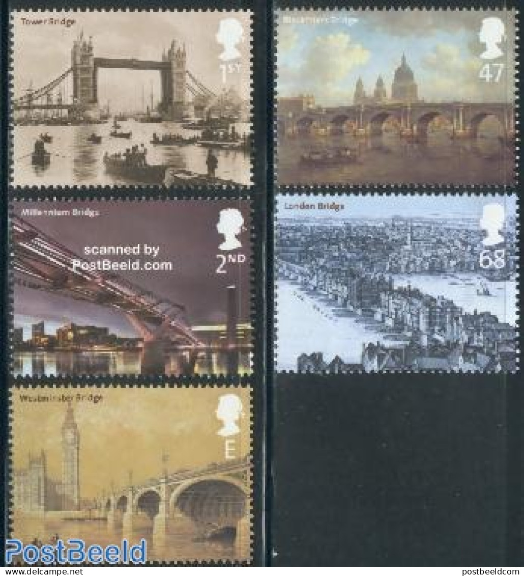Great Britain 2002 London Bridges 5v, Mint NH, Transport - Ships And Boats - Art - Bridges And Tunnels - Unused Stamps