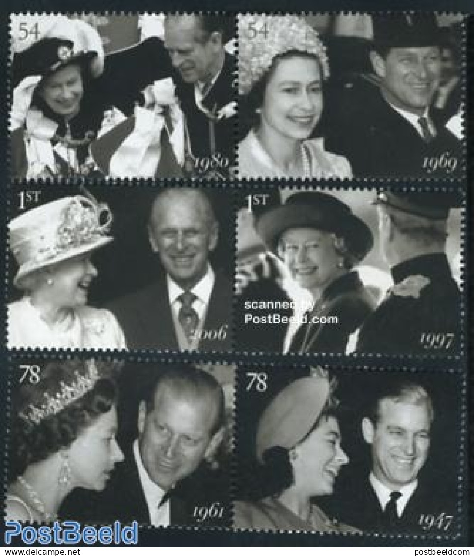 Great Britain 2007 Diamond Wedding 6v (3x[:]), Mint NH, History - Kings & Queens (Royalty) - Neufs