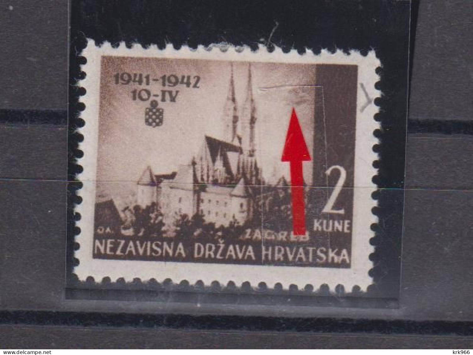 CROATIA WW II, I Aniv 1942 2 Kn Plate Error Hinged - Kroatien