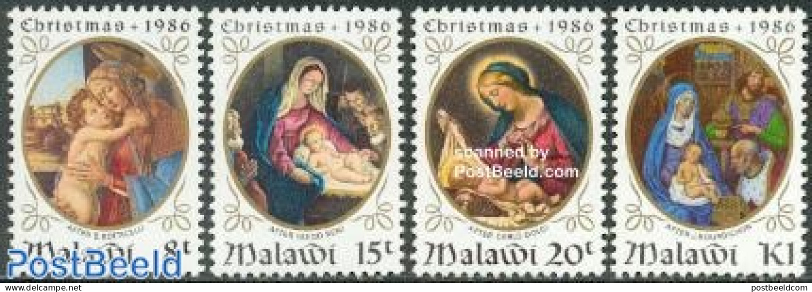 Malawi 1986 Christmas, Paintings 4v, Mint NH, Religion - Christmas - Art - Paintings - Christmas