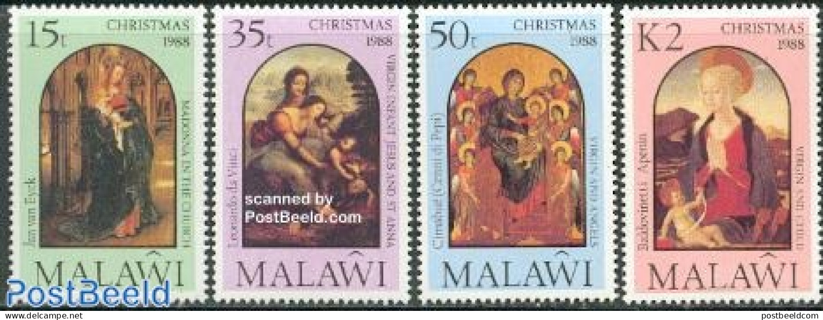 Malawi 1988 Christmas, Paintings 4v, Mint NH, Religion - Christmas - Art - Leonardo Da Vinci - Paintings - Noël