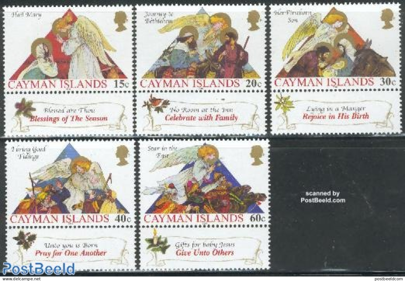 Cayman Islands 2002 Christmas 5v+tabs, Mint NH, Nature - Religion - Camels - Angels - Christmas - Christianity