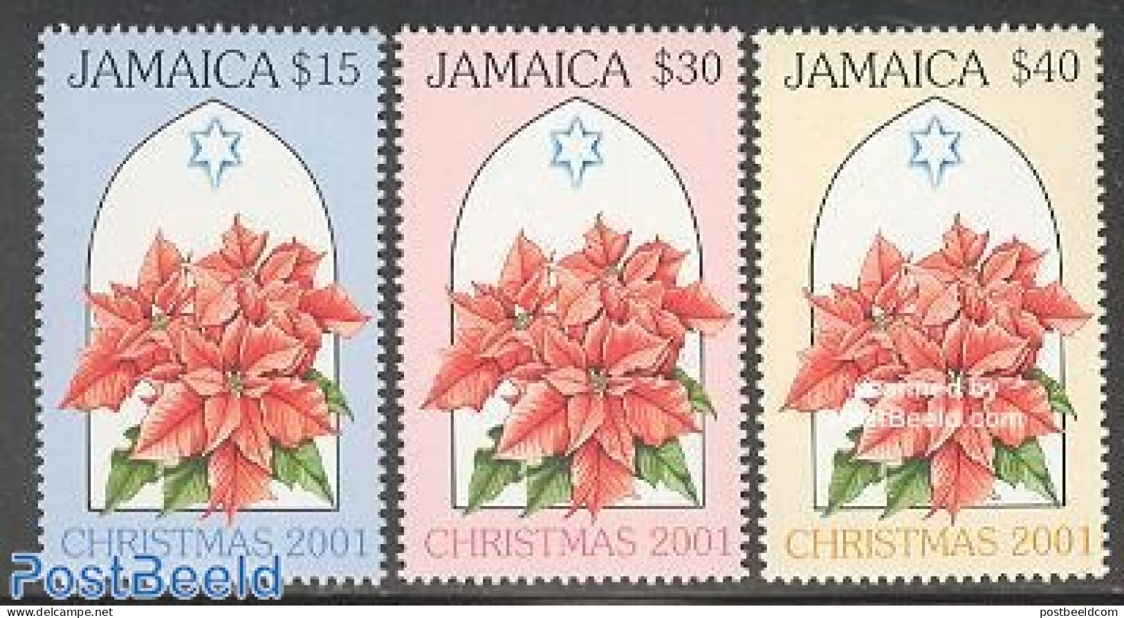 Jamaica 2001 Christmas, Flowers 3v, Mint NH, Nature - Religion - Flowers & Plants - Christmas - Weihnachten