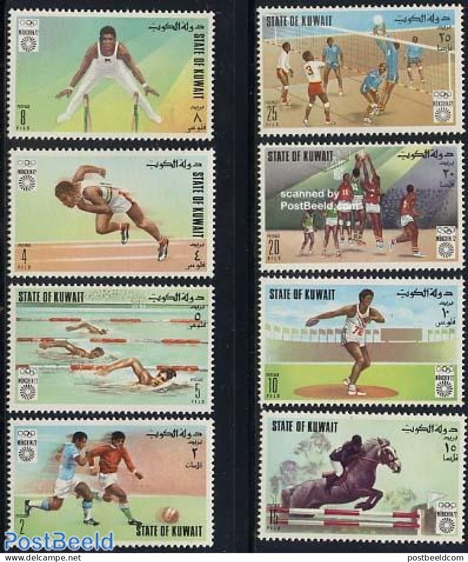 Kuwait 1972 Olympic Games Munich 8v, Mint NH, Nature - Sport - Horses - Athletics - Basketball - Football - Gymnastics.. - Atletica