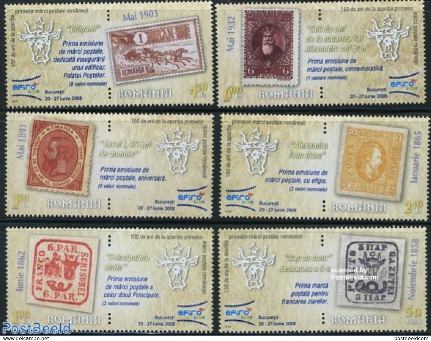Romania 2008 EFIRO 2008 6v, Mint NH, Nature - Horses - Philately - Stamps On Stamps - Ongebruikt