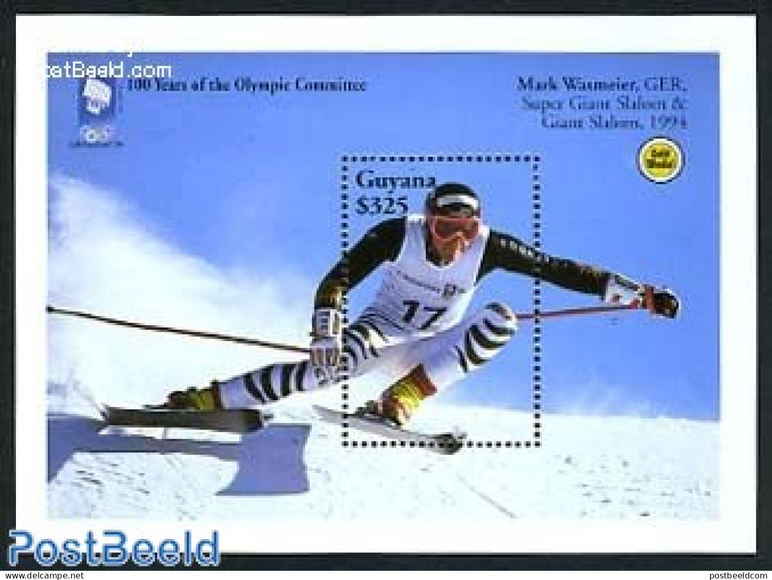 Guyana 1994 100 Years I.O.C. S/s, Mint NH, History - Sport - Germans - Olympic Games - Olympic Winter Games - Skiing - Skisport