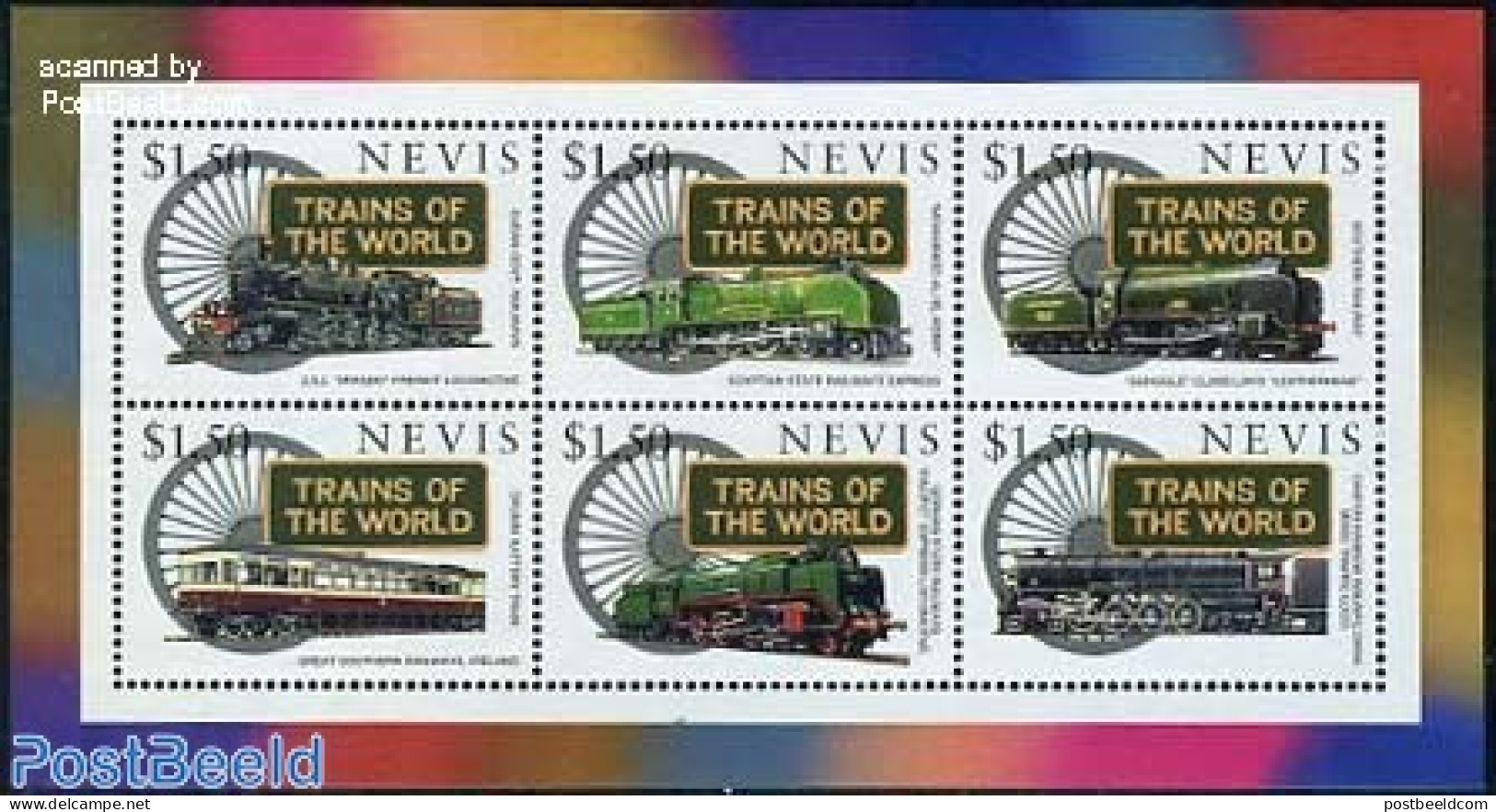 Nevis 1997 Locomotives 6v M/s, Mint NH, Transport - Railways - Trains