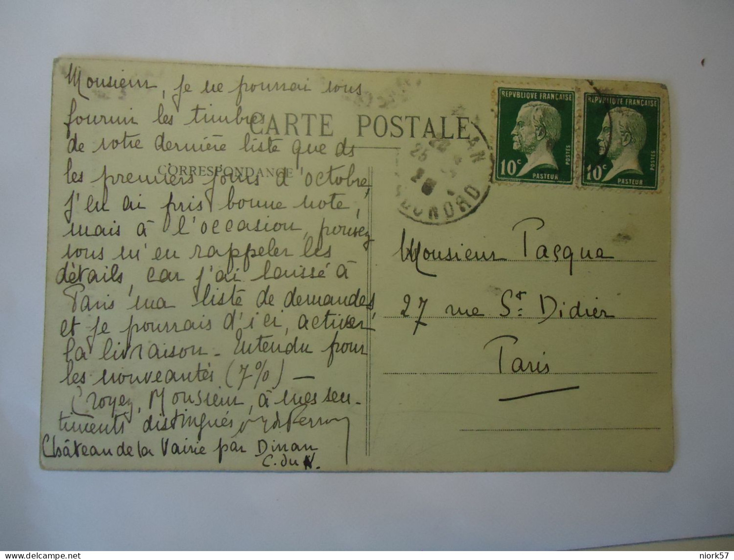 FRANCE  POSTCARDS  DINAN  1926 PAIR STAMPS - Other & Unclassified