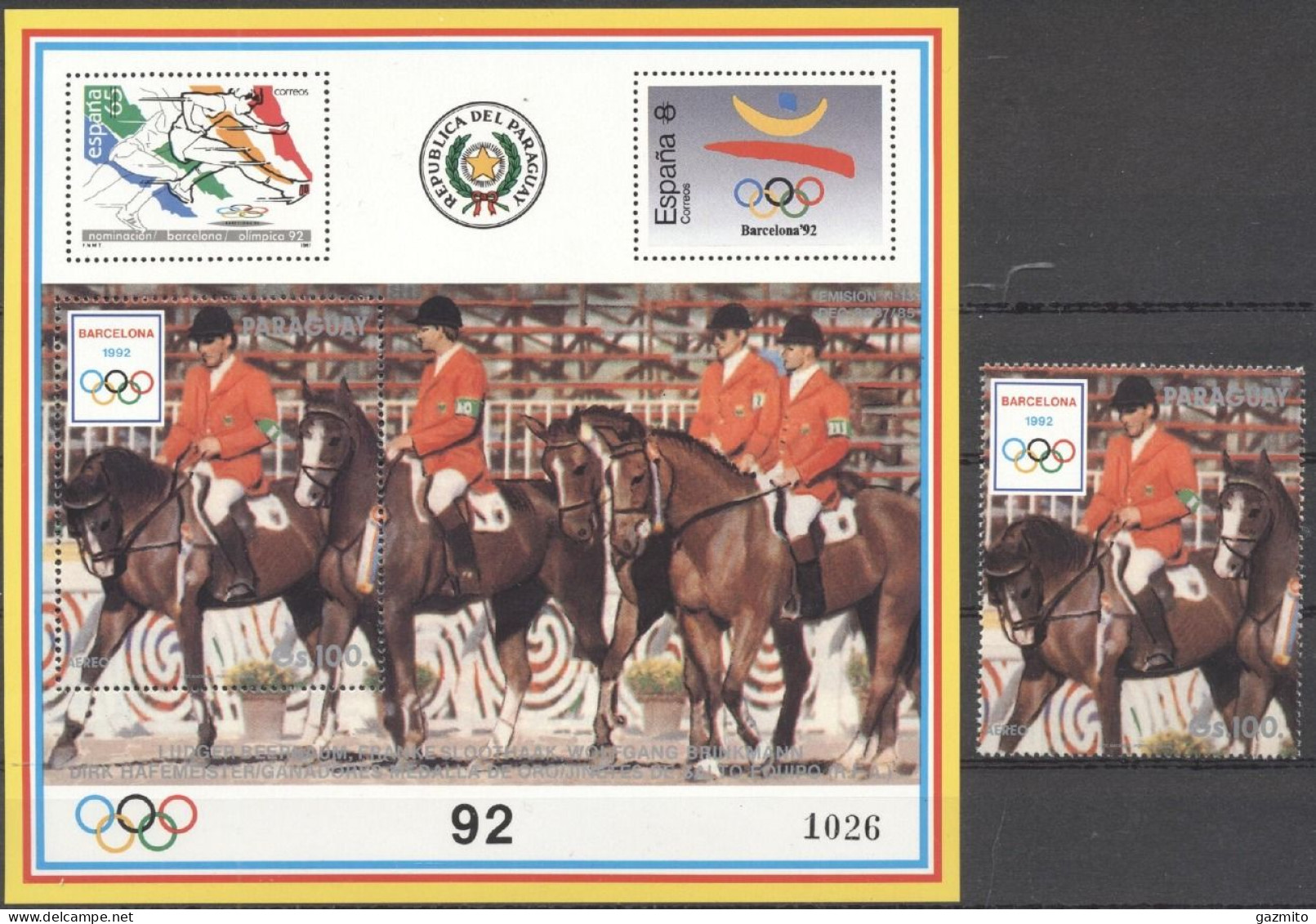 Paraguay 1992, Olympic Games In Barcellona, Horse Race, BF - Ete 1992: Barcelone