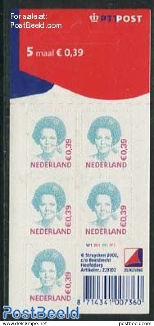 Netherlands 2002 Beatrix 5x0.39 Foil Sheet With PTT Logo, Mint NH - Neufs