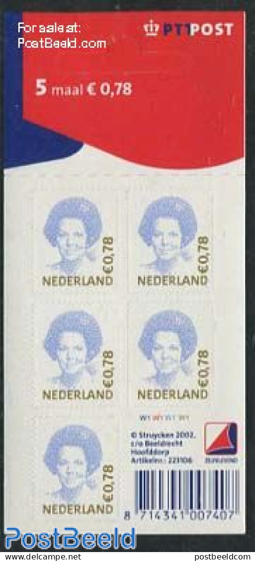 Netherlands 2002 Beatrix 5x0.78 Foil Sheet With PTT Logo, Mint NH - Ungebraucht