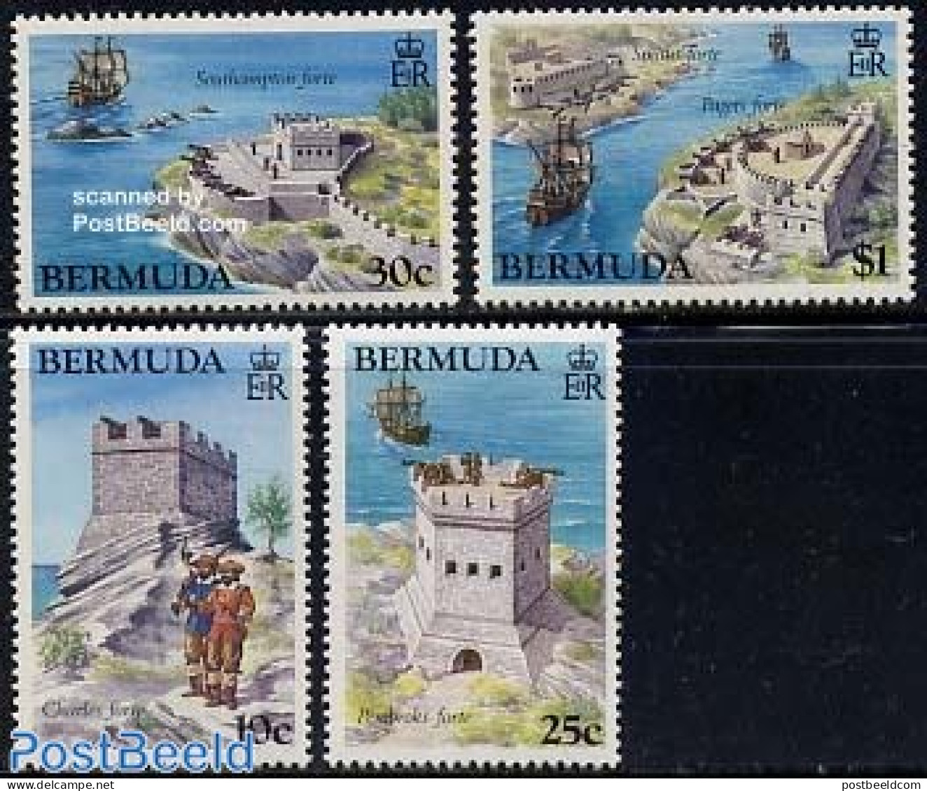 Bermuda 1982 Fortifications 4v, Mint NH, Transport - Ships And Boats - Art - Castles & Fortifications - Boten