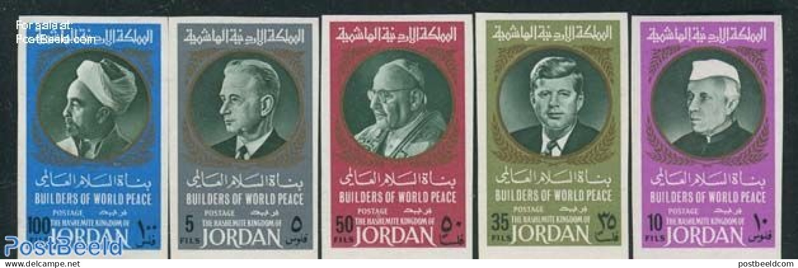 Jordan 1967 Famous People 5v, Imperforated, Mint NH, History - Religion - American Presidents - Politicians - Pope - Päpste