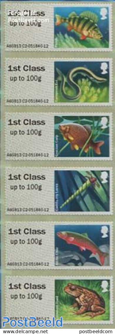 Great Britain 2013 Post & Go, Freshwater Life II 6v S-a, Mint NH, Nature - Fish - Frogs & Toads - Reptiles - Unused Stamps