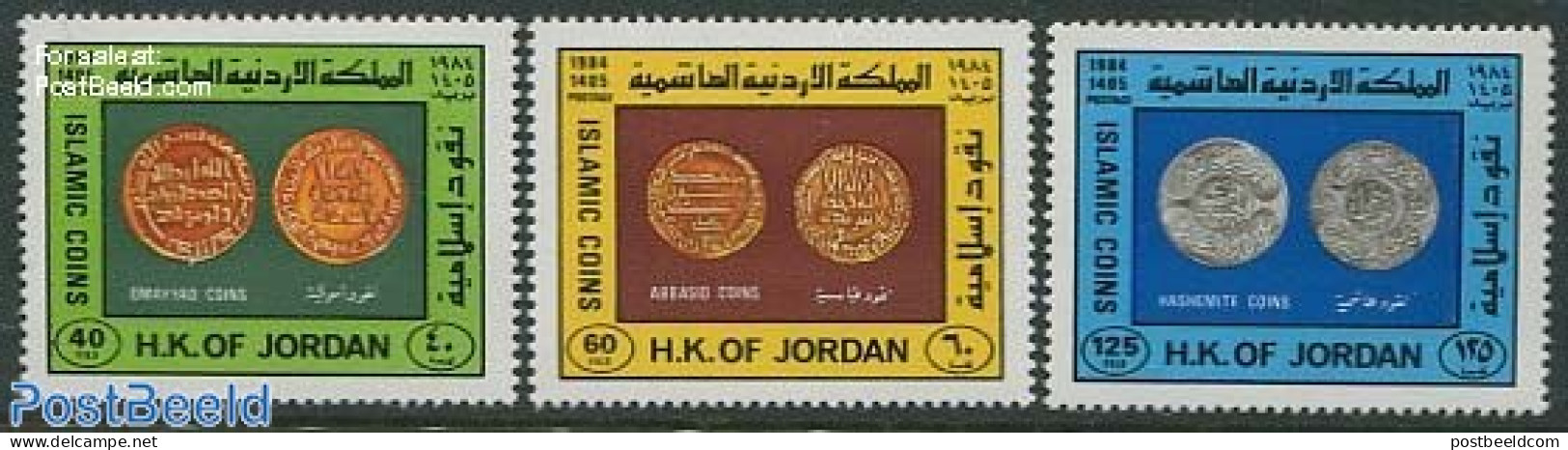 Jordan 1984 Coins 3v, Mint NH, Various - Money On Stamps - Monnaies