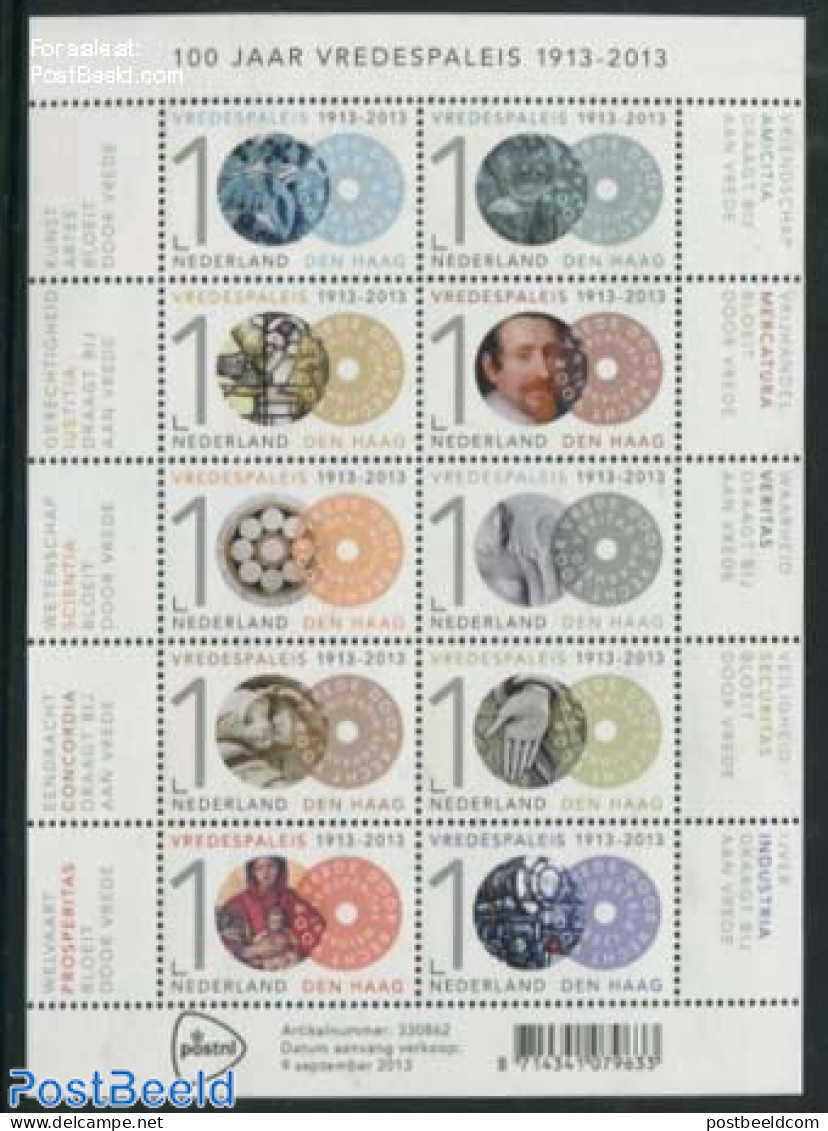 Netherlands 2013 100 Years Palace Of Justice 10v M/s, Mint NH, Transport - Various - Railways - Justice - Art - Sculpt.. - Nuovi