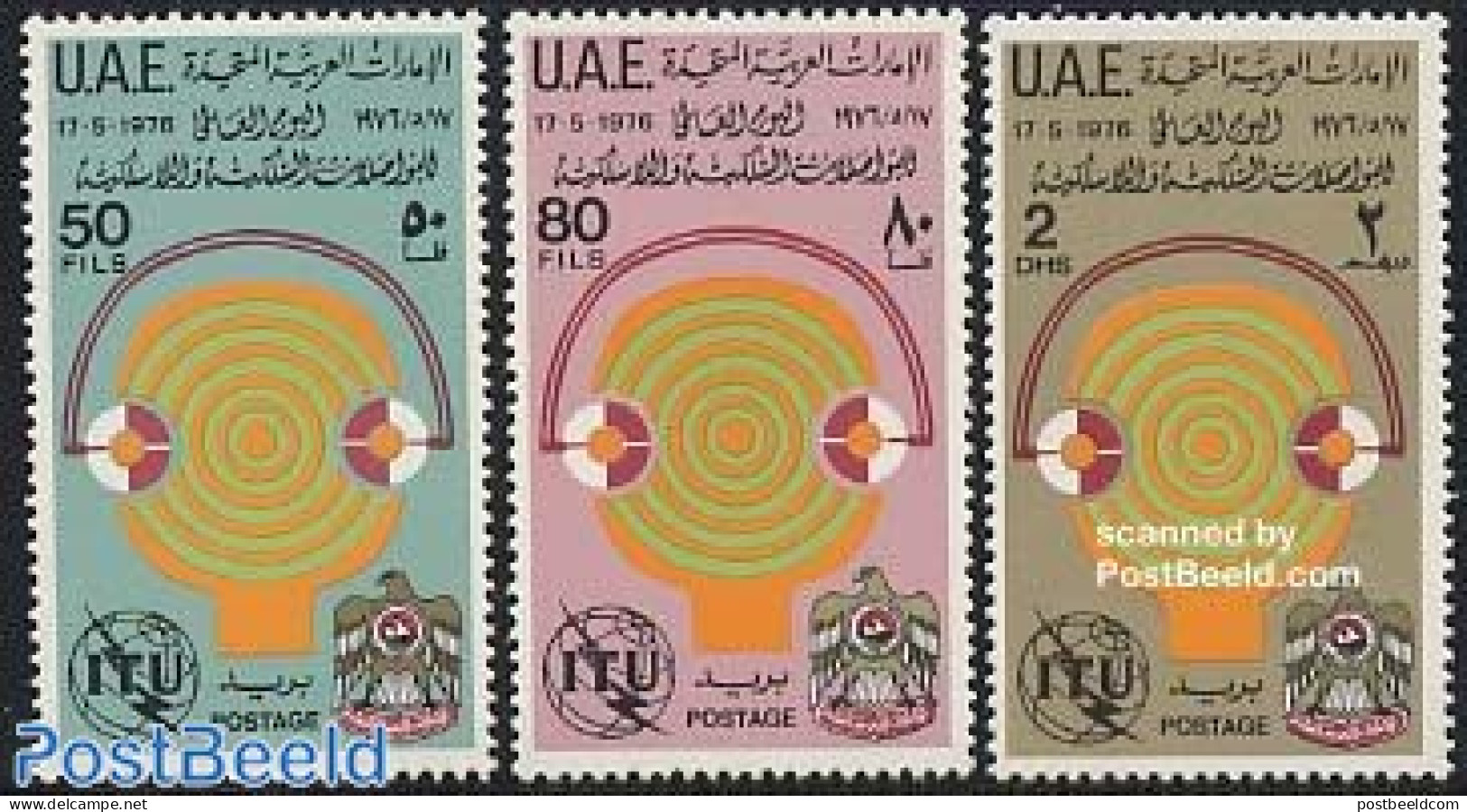 United Arab Emirates 1976 World Telecommunication Day 3v, Mint NH, Science - Telecommunication - Telecom
