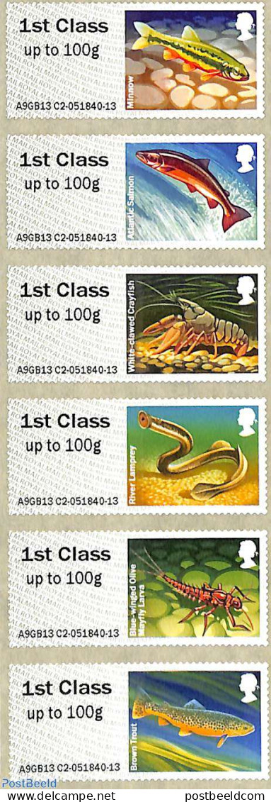 Great Britain 2013 Post & Go, Freshwater Life 6v S-a, Mint NH, Nature - Fish - Unused Stamps