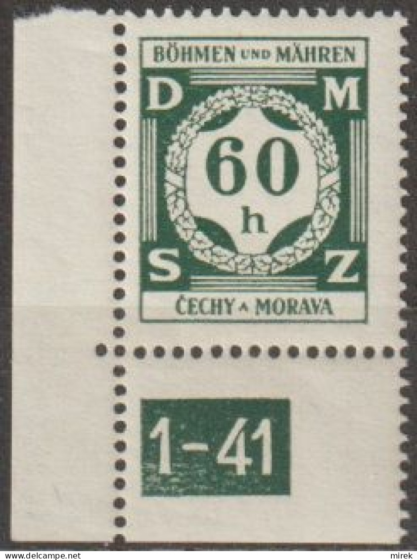 26/ Pof. SL 4, Grey Green, Corner Stamp, Plate Number 1-41 - Nuovi