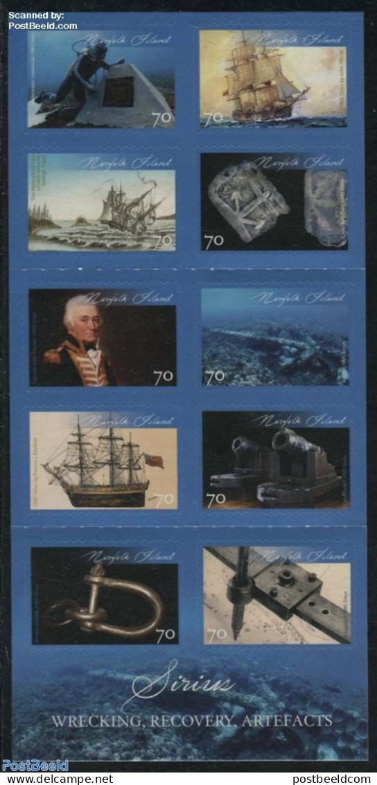 Norfolk Island 2015 HMS Sirius 10v S-a In Foil Booklet, Mint NH, Sport - Transport - Various - Diving - Ships And Boat.. - Plongée