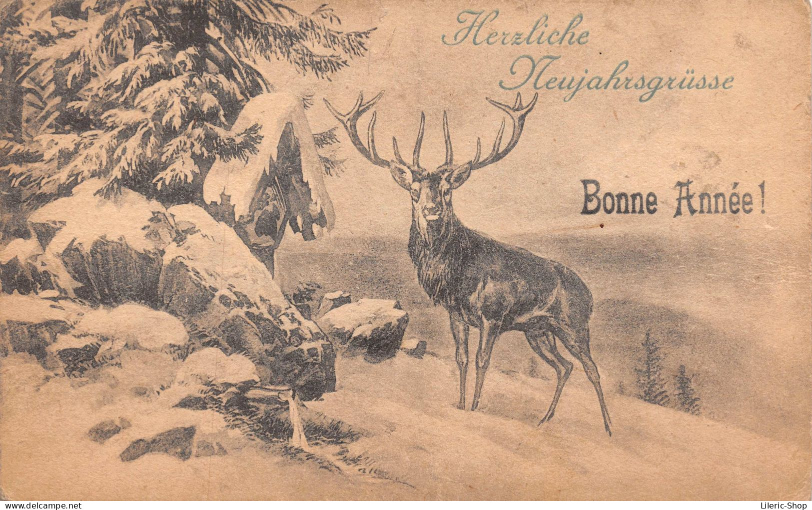 Herzliche Neujahrsgrüsse ! / Bonne Année ! Cerf Dans La Neige / Hirsch Im Schnee - CPA 1921 - New Year