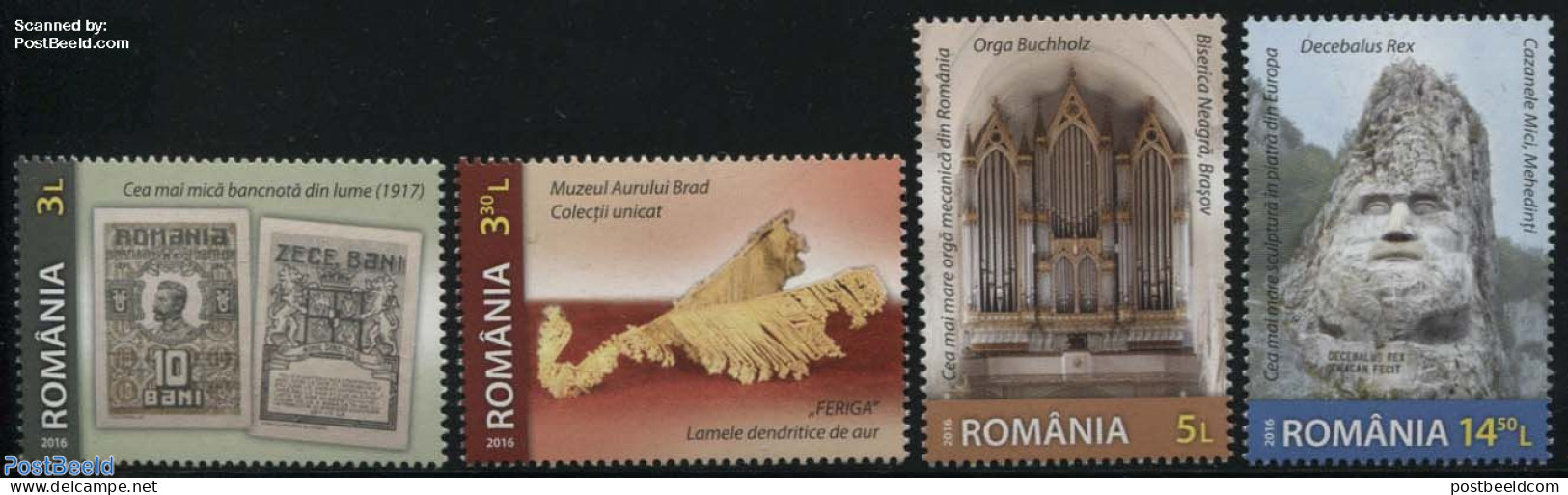 Romania 2016 Curiosities & Superlatives 4v, Mint NH, Performance Art - Various - Music - Musical Instruments - Money O.. - Unused Stamps