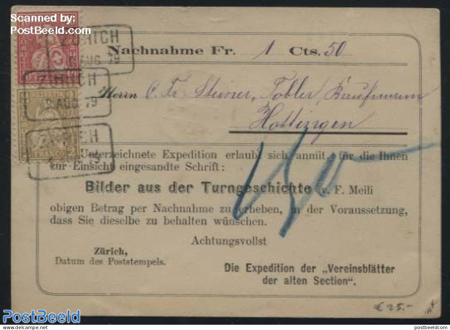Switzerland 1879 Rembours Card, Postal History - Briefe U. Dokumente