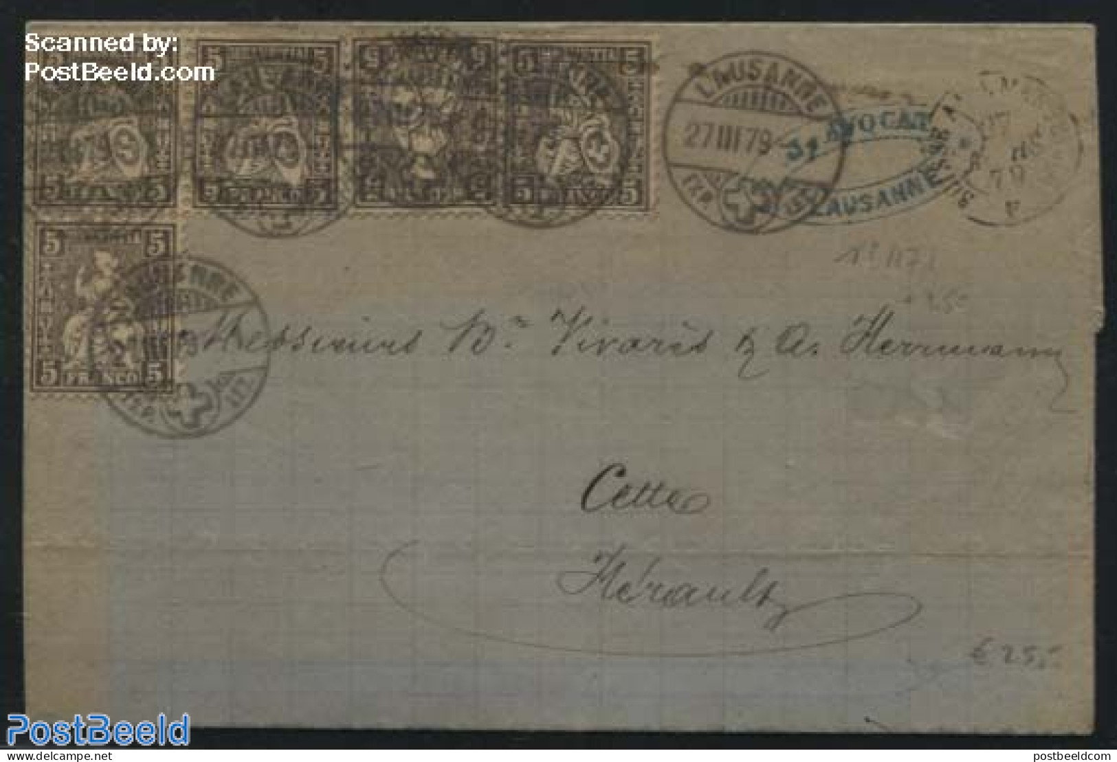 Switzerland 1879 Letter From Lausanne To Sete (F), Postal History - Lettres & Documents