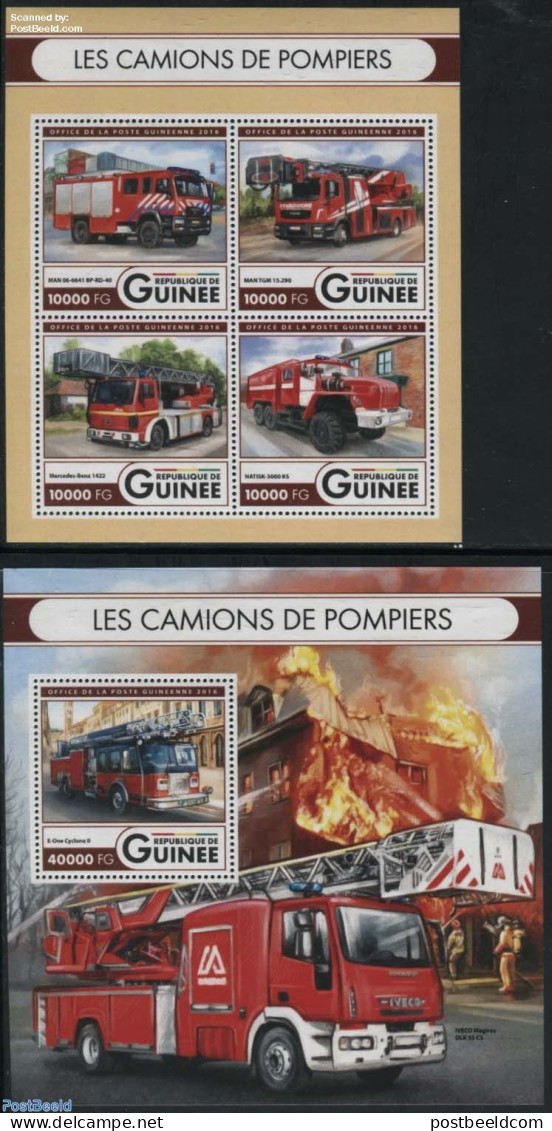 Guinea, Republic 2016 Fire Engines 2 S/s, Mint NH, History - Transport - Netherlands & Dutch - Automobiles - Fire Figh.. - Geography