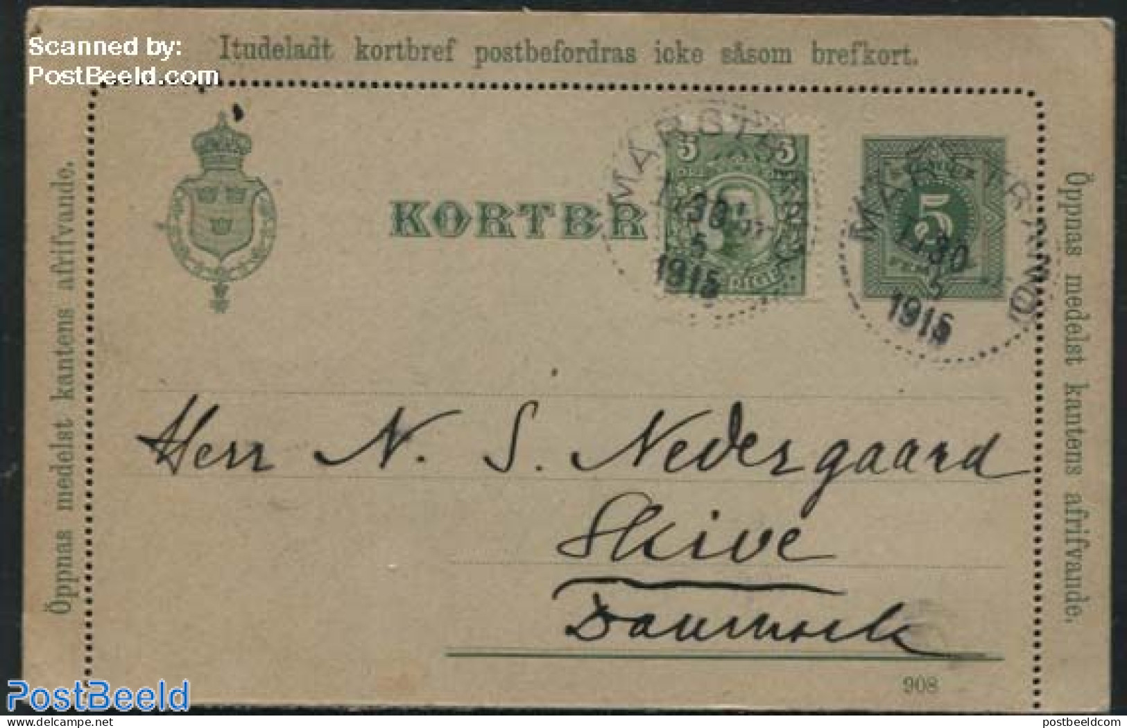 Sweden 1915 Card Letter, Printing Date 908, Used Postal Stationary - Brieven En Documenten