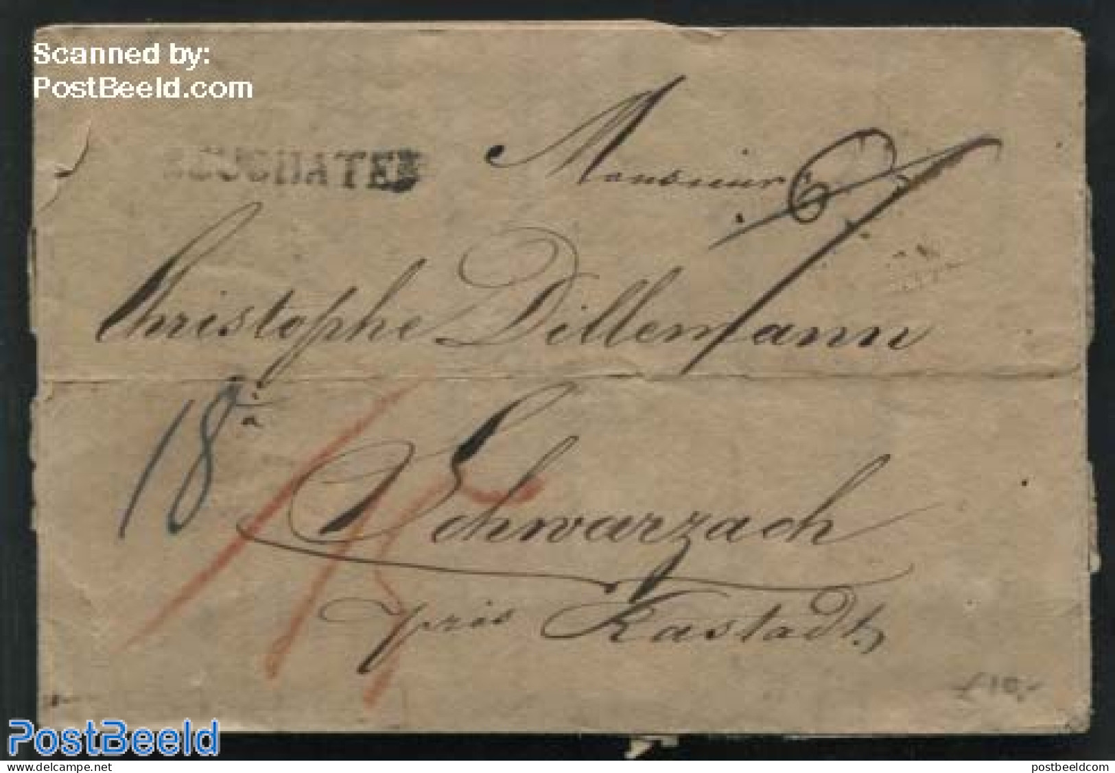 Switzerland 1829 Folded Letter From Neuchatel To Schwarzach, Postal History - Briefe U. Dokumente