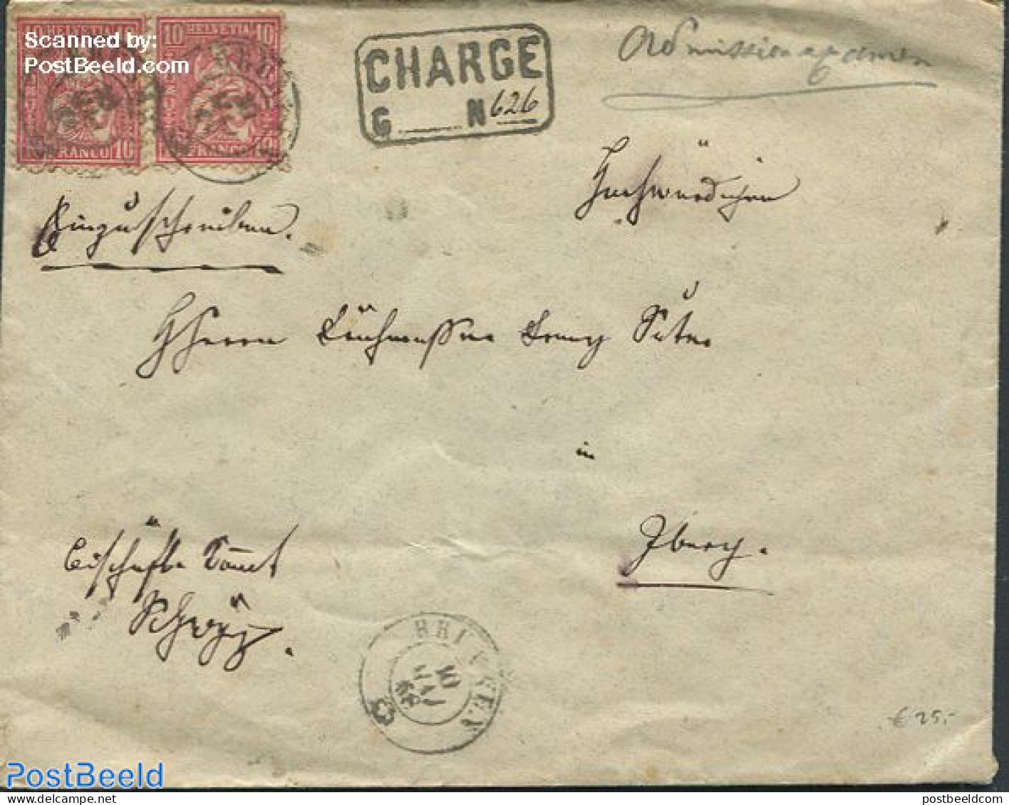 Switzerland 1868 Envelope From Zwitserland, Postal History - Briefe U. Dokumente