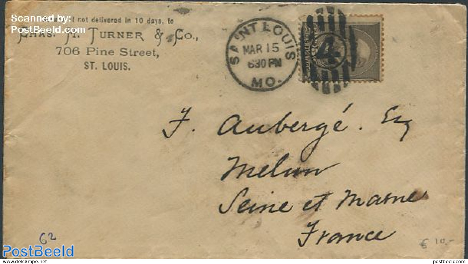 United States Of America 1888 Envelope From USA To France, Postal History - Brieven En Documenten