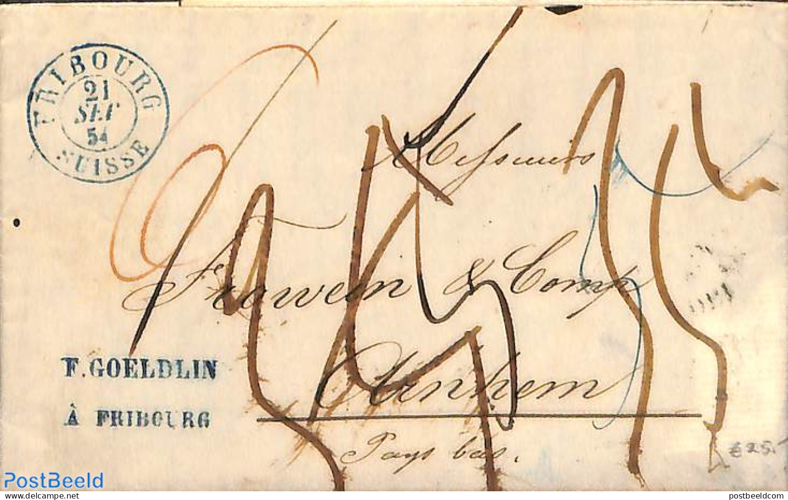 Switzerland 1825 Folding Letter From Fribourg To Anrhem Via Oberhausen, Postal History - Storia Postale