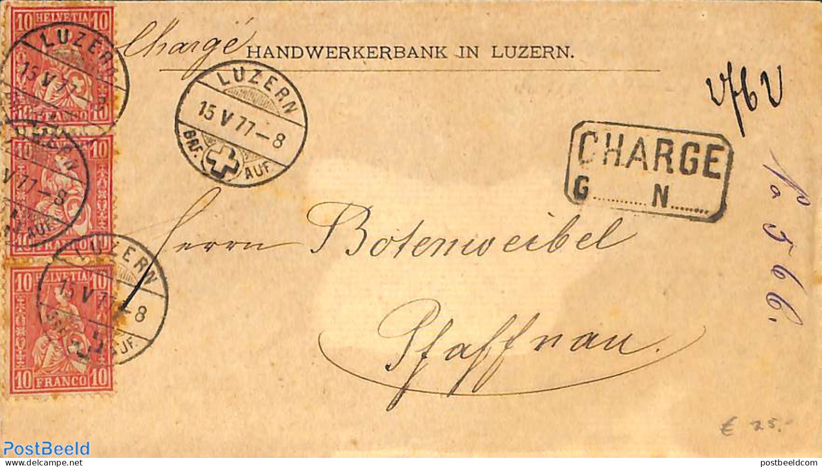 Switzerland 1877 Envelope To Pfaffnau, Postal History - Briefe U. Dokumente