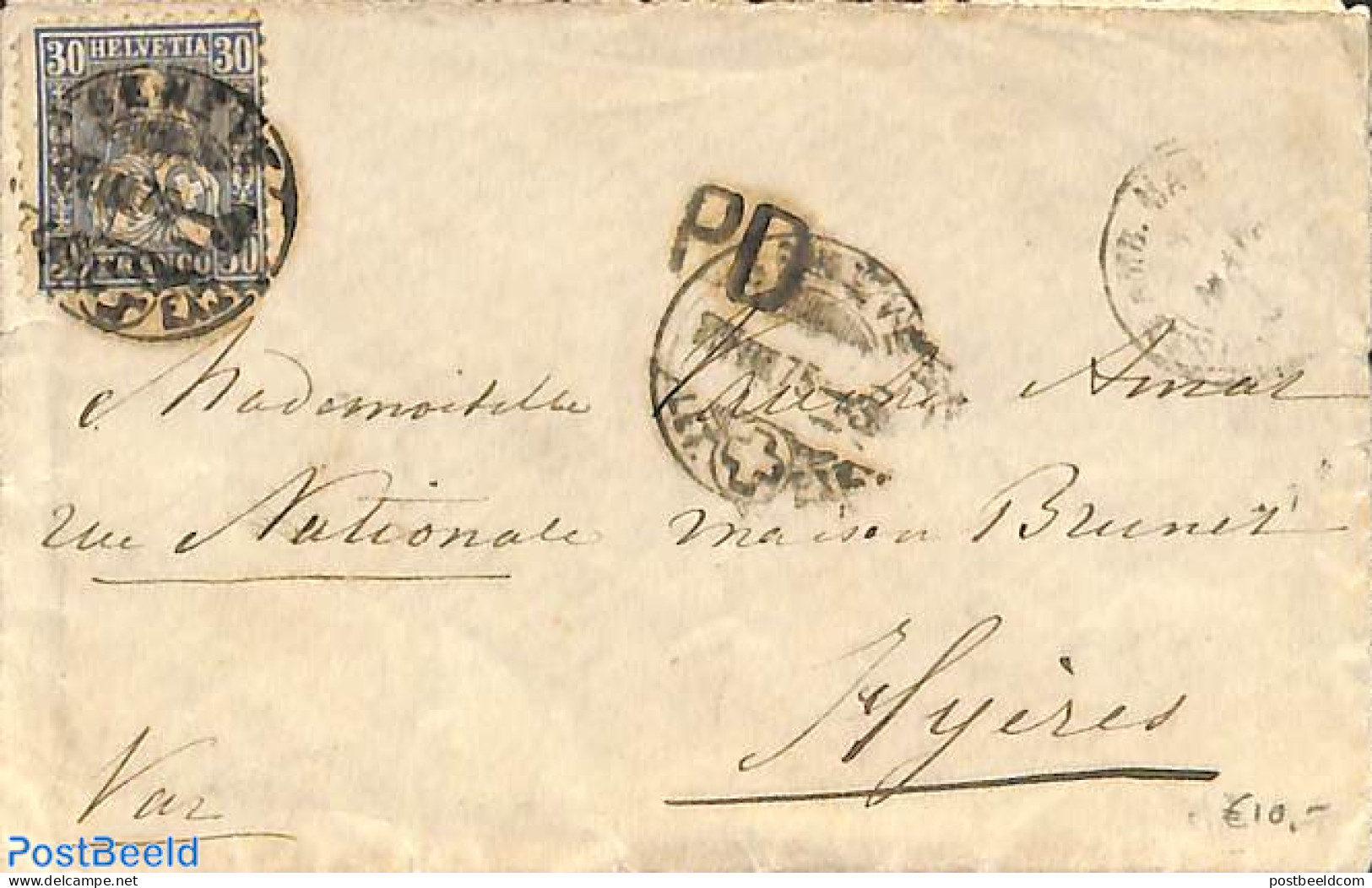 Switzerland 1875 Little Envelope From Switzerland, Postal History - Briefe U. Dokumente