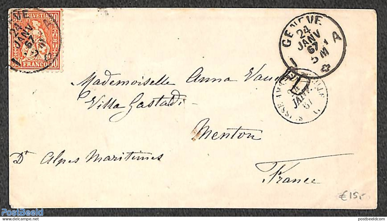 Switzerland 1867 Small Envelope From Geneve, Postal History - Storia Postale