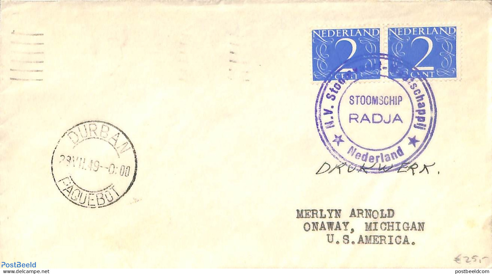 Ship Mail 1949 STOOMSCHIP RADJA, Postal History, Transport - Ships And Boats - Boten