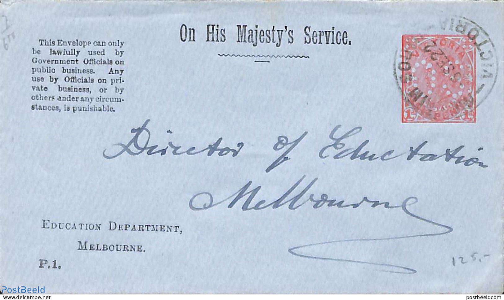 Australia, Victoria 1922 Envelope O.H.M.S. 1d, Used Postal Stationary - Sonstige & Ohne Zuordnung