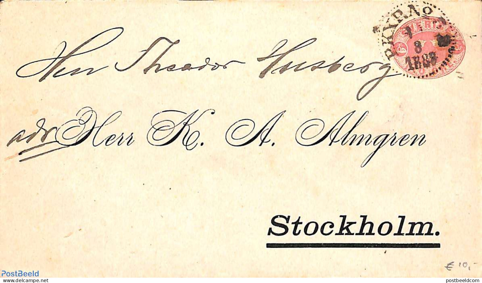 Sweden 1888 Envelope 10o With Printed Address, Used Postal Stationary - Brieven En Documenten