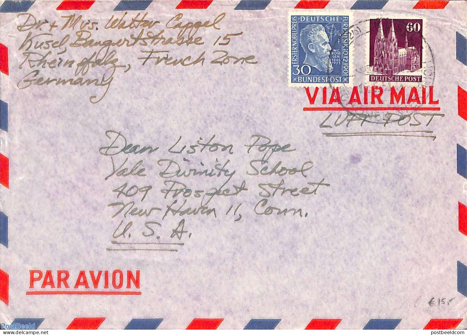 Germany, Federal Republic 1952 Letter To USA, Postal History - Briefe U. Dokumente
