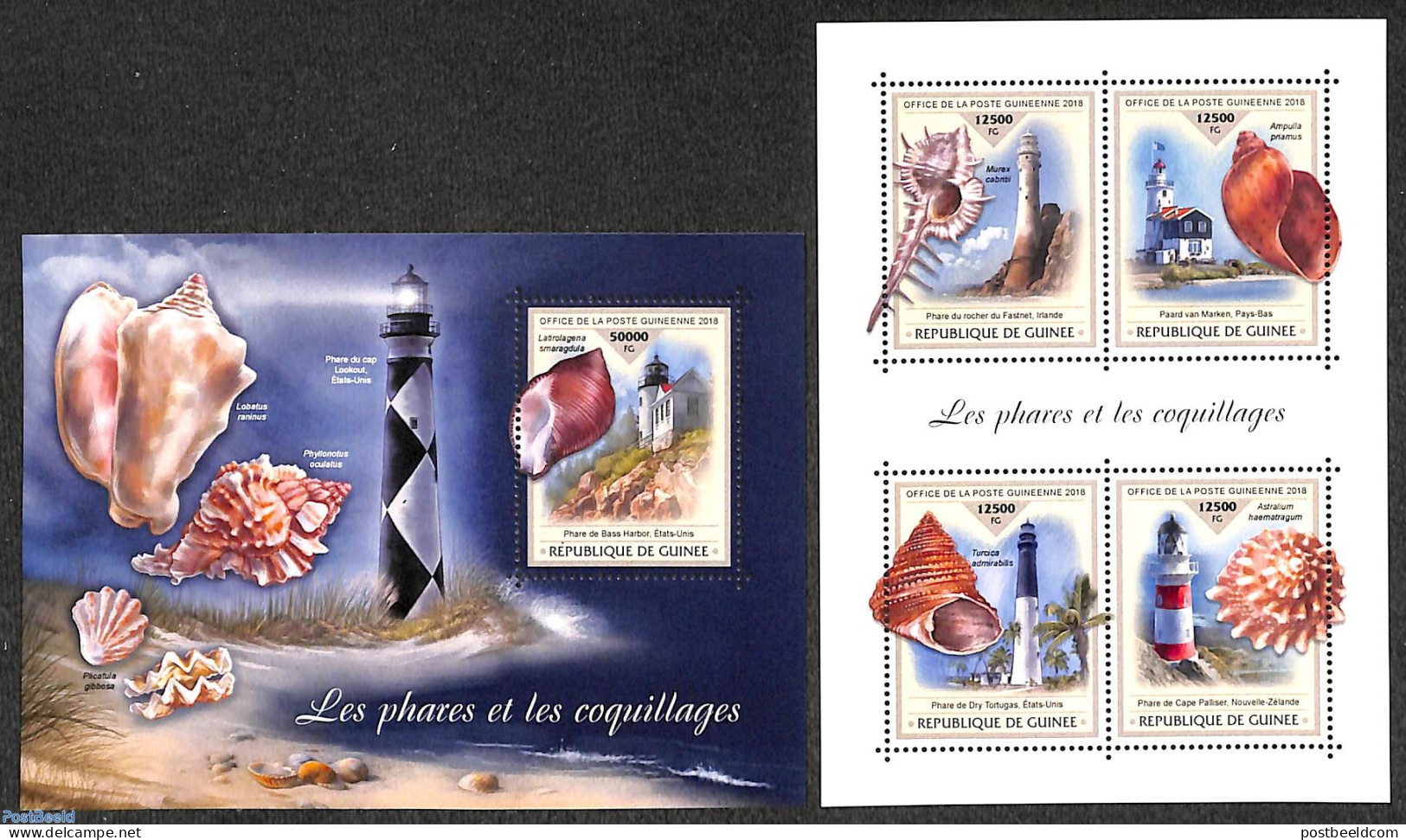 Guinea, Republic 2018 Lighthouses And Shells 2 S/s, Mint NH, Nature - Various - Shells & Crustaceans - Lighthouses & S.. - Meereswelt