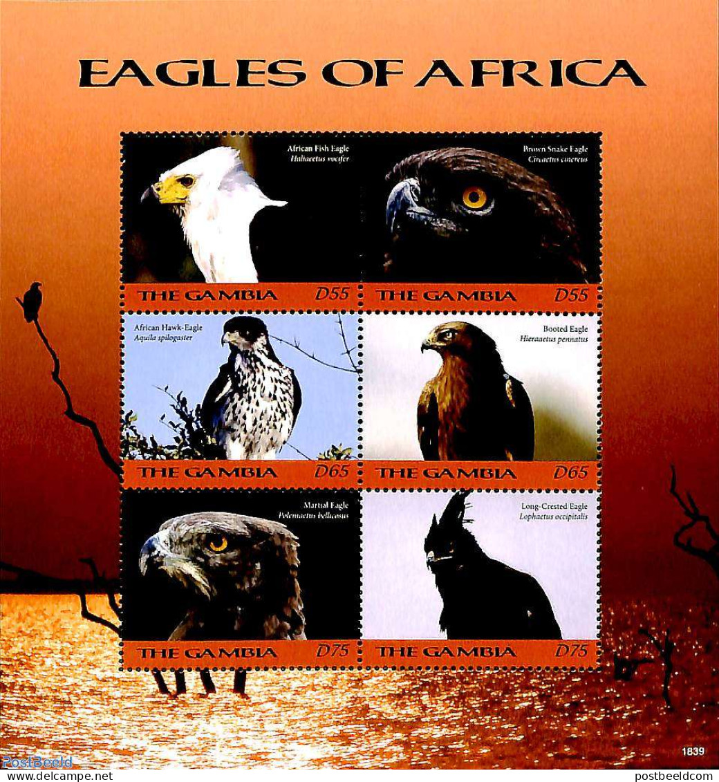 Gambia 2018 Eagles Of Africa 6v M/s, Mint NH, Nature - Birds - Birds Of Prey - Gambia (...-1964)